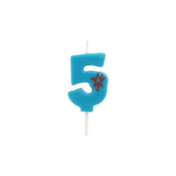 Sifferljus, Mini 6,8 cm blå "5"