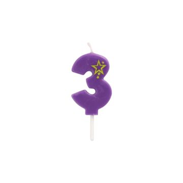 Sifferljus, Mini 6,8 cm lila "3"