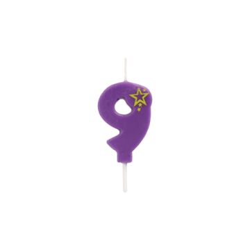 Sifferljus, Mini 6,8 cm lila "9"