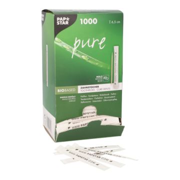 Tandpetare, trä singelförp. "pure" rund 6,5 cm "www.PAPSTAR.com"