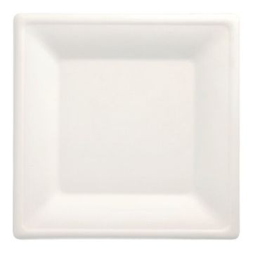 Tallrikar av sockerrör "pure" kantig 26 cm x 26 cm vit