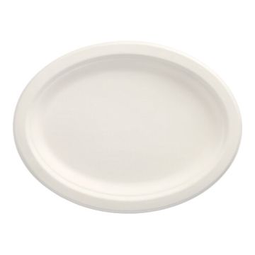 Tallrikar av sockerrör "pure" oval 26 cm x 20 cm x 2 cm vit