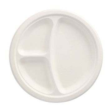 Sockerrörstallrik rund, "pure" 3 -delad Ø 23 cm vit