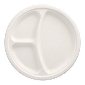 Sockerrörstallrik rund, "pure" 3 -delad Ø 26 cm vit